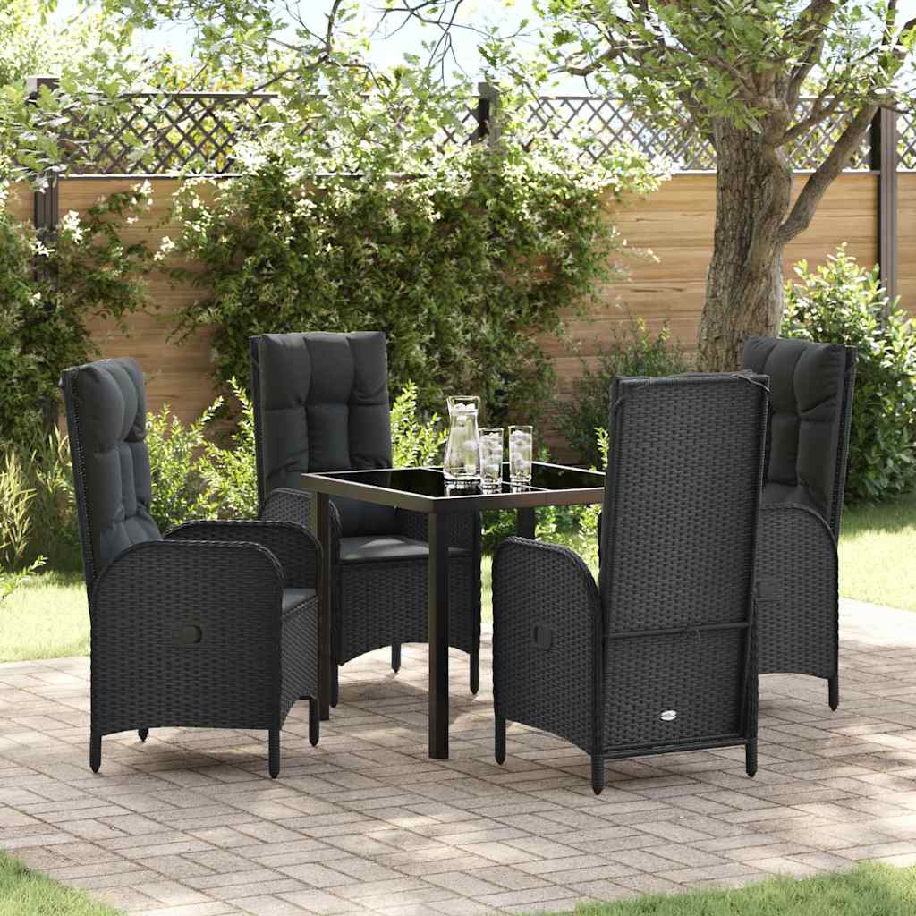 Set da Pranzo per Giardino con cuscino 5 pcs Nero polyrattan