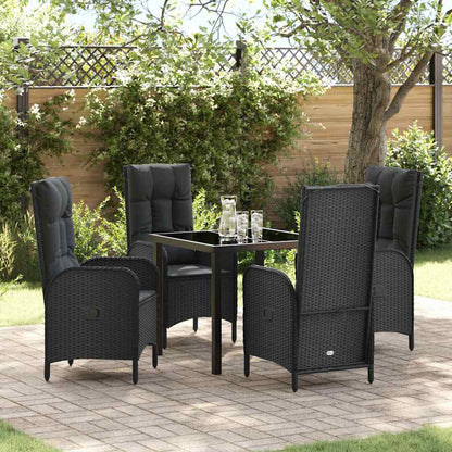 Set da Pranzo per Giardino con cuscino 5 pcs Nero polyrattan