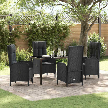 Set da Pranzo per Giardino con cuscino 5 pcs Nero polyrattan