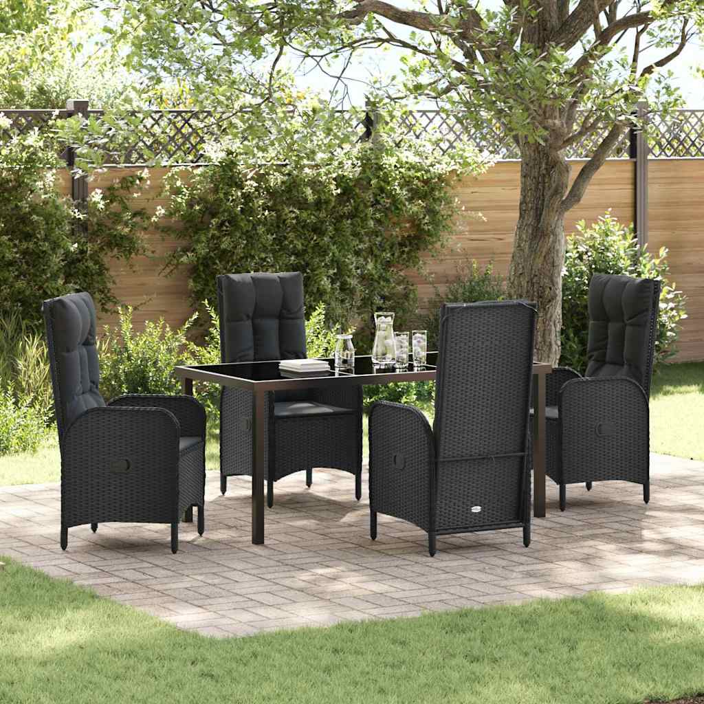 Set da Pranzo per Giardino con cuscino 5 pcs Nero polyrattan
