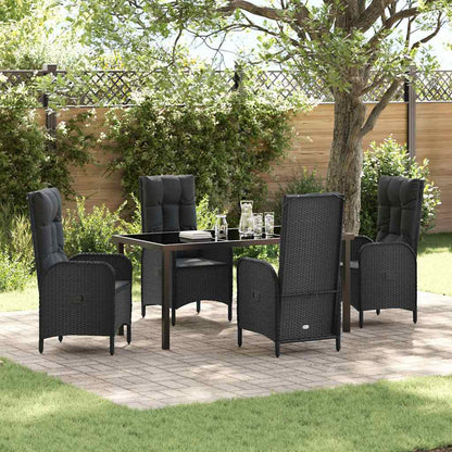 Set da Pranzo per Giardino con cuscino 5 pcs Nero polyrattan