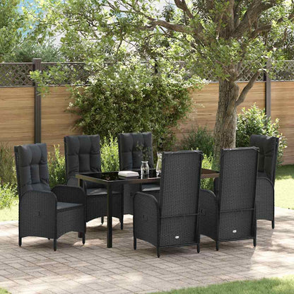 Set da Pranzo per Giardino con cuscino 7 pcs Nero polyrattan