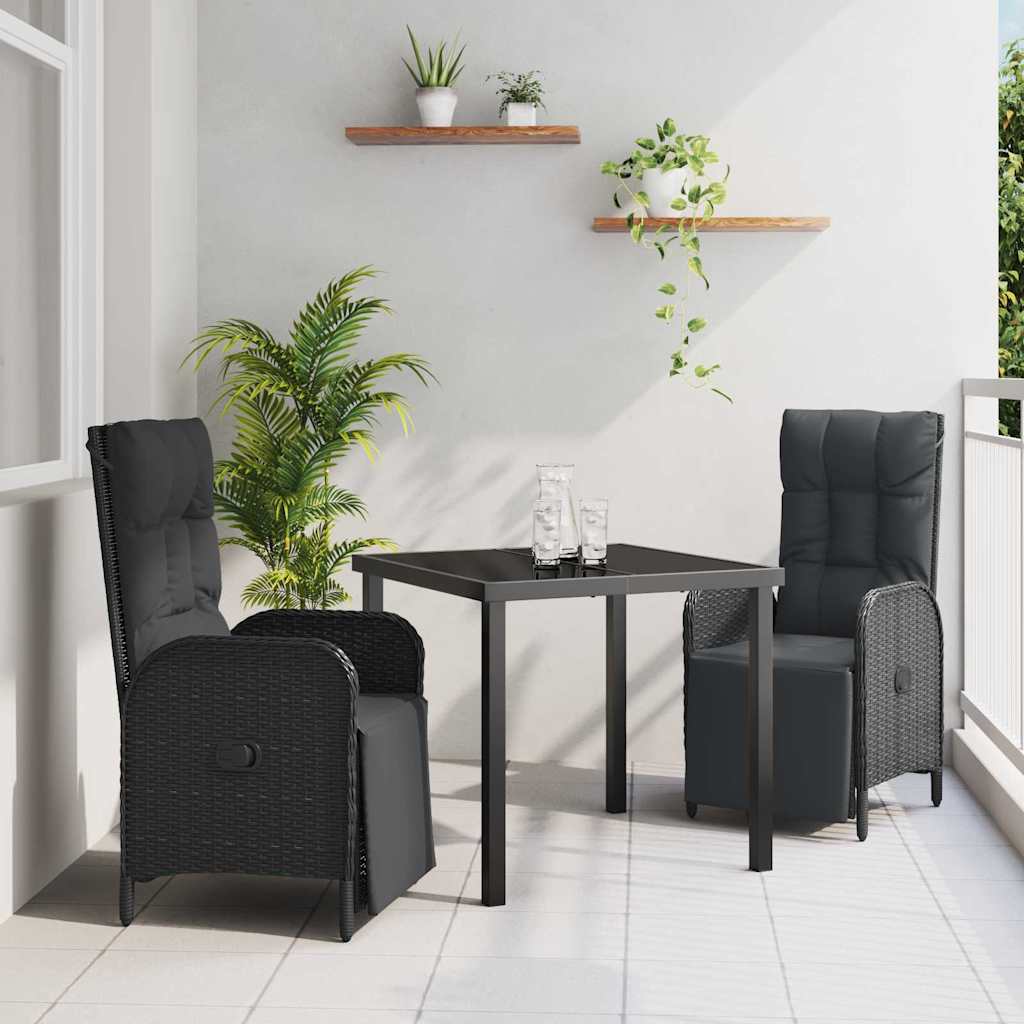 Set da Pranzo per Giardino con cuscino 3 pcs Nero polyrattan