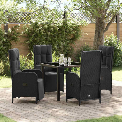 Set da Pranzo per Giardino con cuscino 5 pcs Nero polyrattan