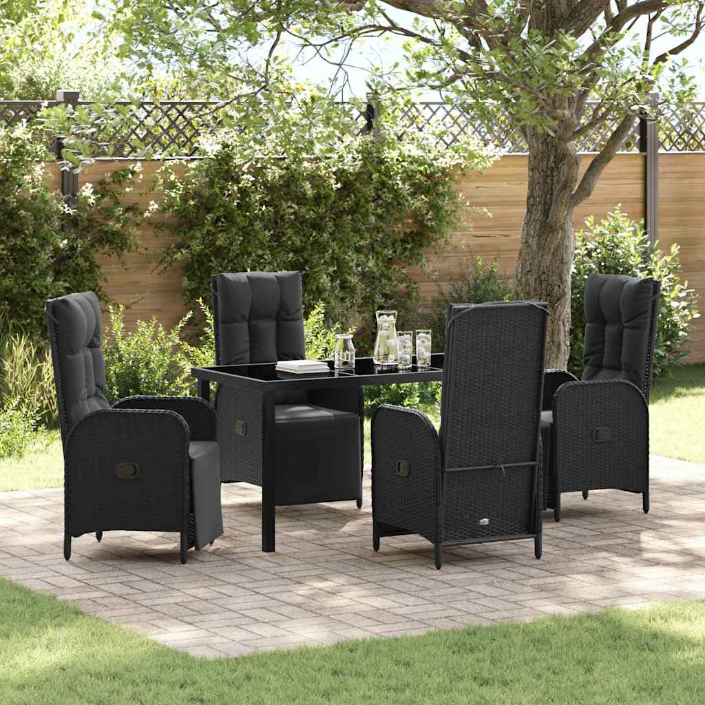 Set da Pranzo per Giardino con cuscino 5 pcs Nero polyrattan