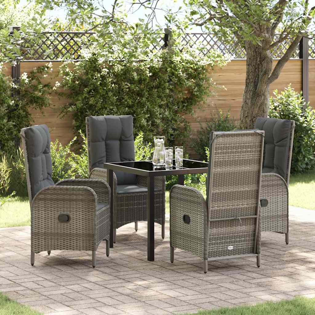 Set da Pranzo per Giardino con cuscino 5 pcs Grigio polyrattan
