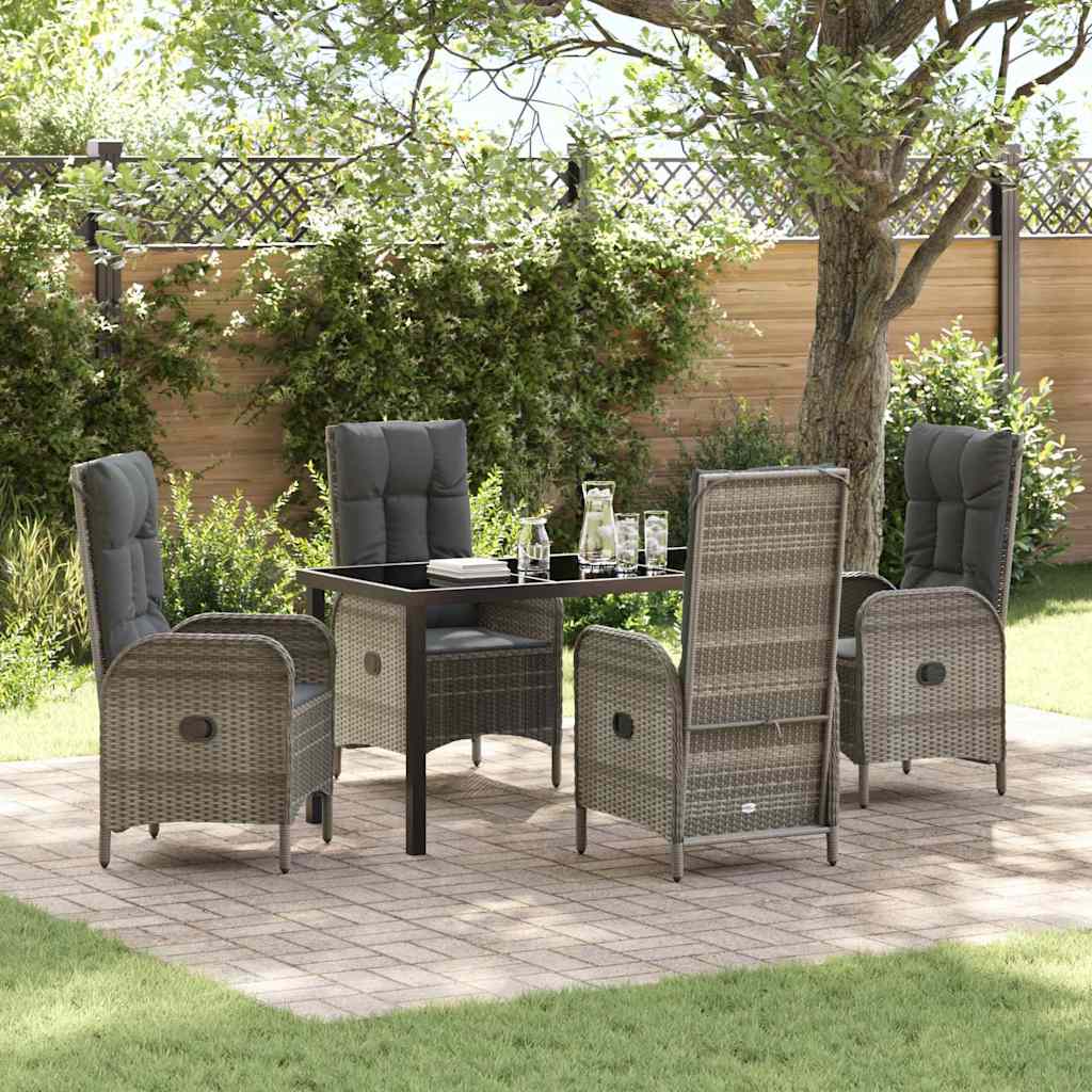 Set da Pranzo per Giardino con cuscino 5 pcs Grigio polyrattan