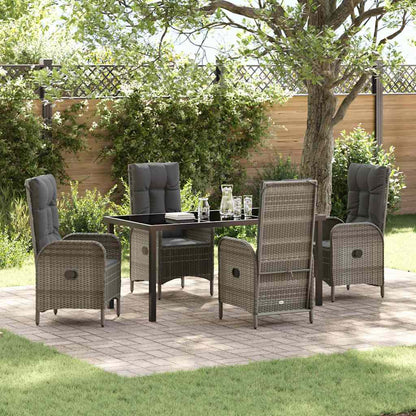 Set da Pranzo per Giardino con cuscino 5 pcs Grigio polyrattan