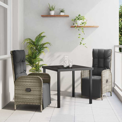 Set da Pranzo per Giardino con cuscino 3 pcs Grigio polyrattan