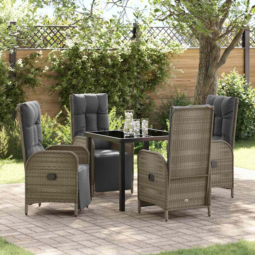 Set da Pranzo per Giardino con cuscino 5 pcs Grigio polyrattan