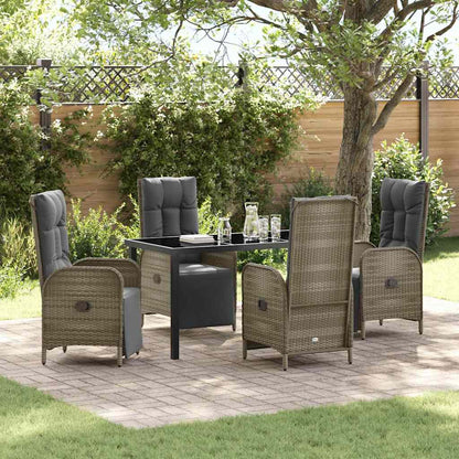 Set da Pranzo per Giardino con cuscino 5 pcs Grigio polyrattan