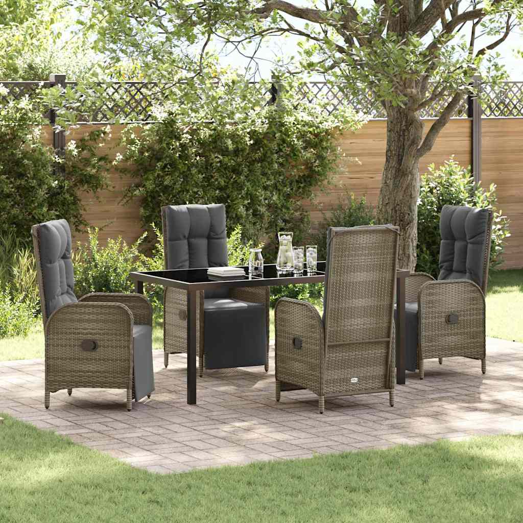 Set da Pranzo per Giardino con cuscino 5 pcs Grigio polyrattan
