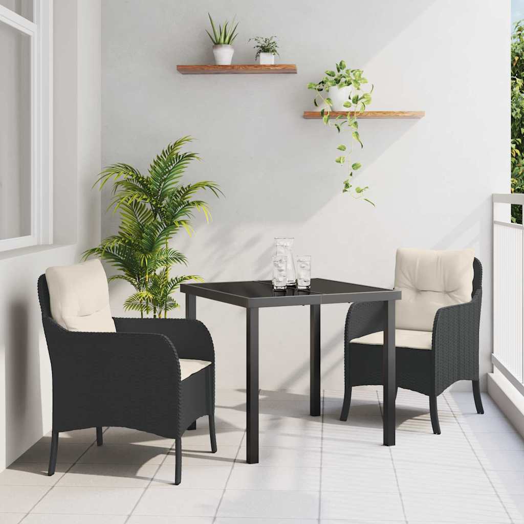 Set da Pranzo per Giardino con cuscino 3 pcs Nero polyrattan