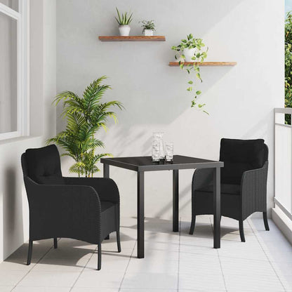 Set da Pranzo per Giardino con cuscino 3 pcs Nero polyrattan