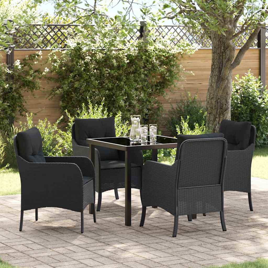 Set da Pranzo per Giardino con cuscino 5 pcs Nero polyrattan