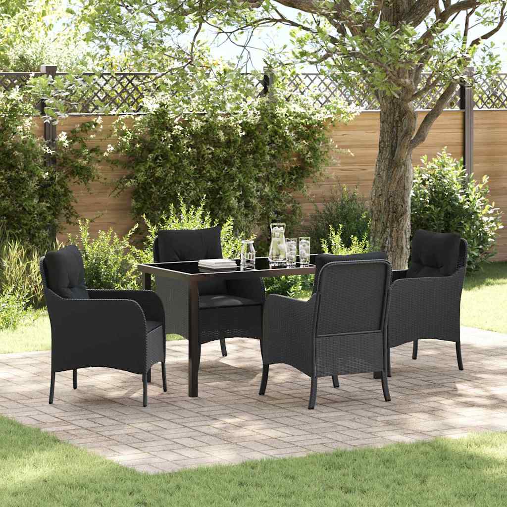 Set da Pranzo per Giardino con cuscino 5 pcs Nero polyrattan