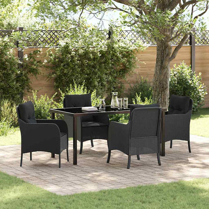 Set da Pranzo per Giardino con cuscino 5 pcs Nero polyrattan