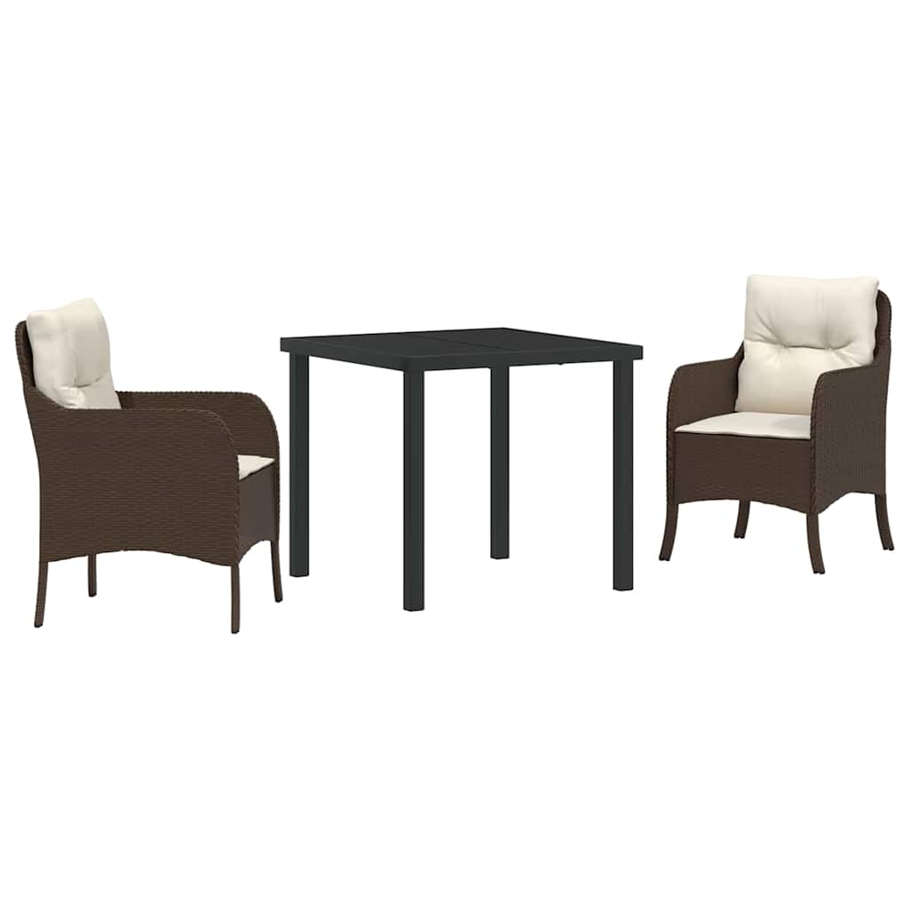 Set da Pranzo per Giardino con cuscino 3 pcs Marrone polyrattan