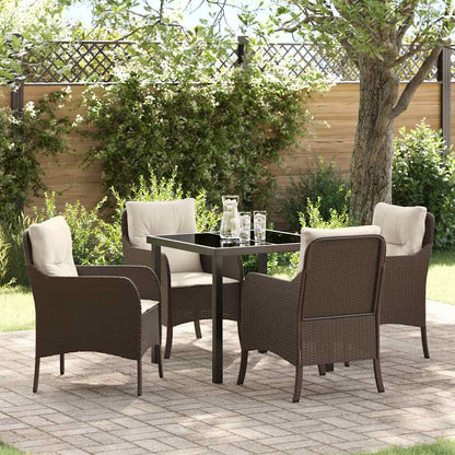 Set da Pranzo per Giardino con cuscino 5 pcs Marrone polyrattan