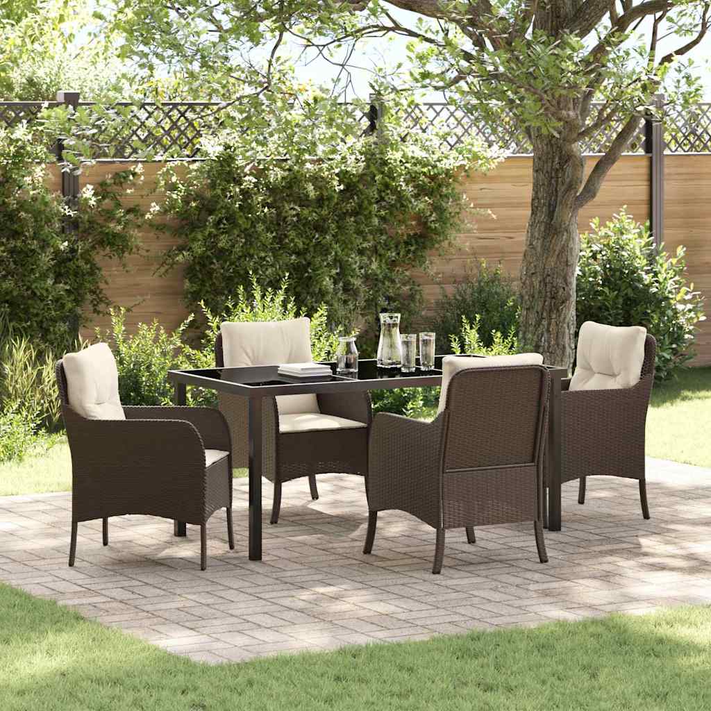 Set da Pranzo per Giardino con cuscino 5 pcs Marrone polyrattan