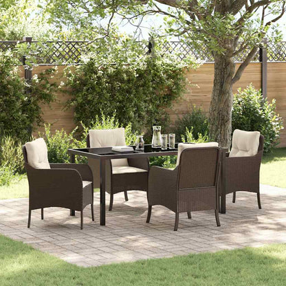 Set da Pranzo per Giardino con cuscino 5 pcs Marrone polyrattan