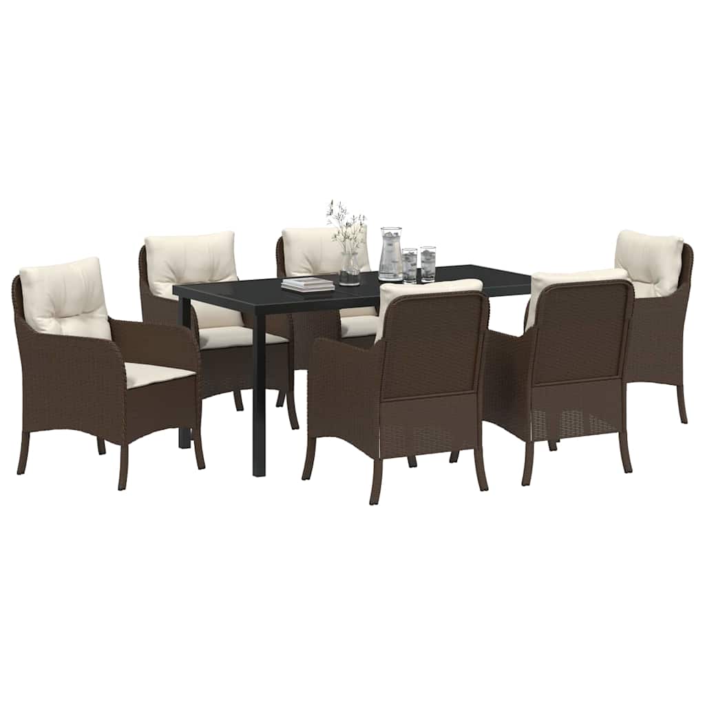 Set da Pranzo per Giardino con cuscino 7 pcs Marrone polyrattan