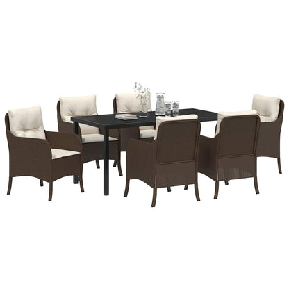 Set da Pranzo per Giardino con cuscino 7 pcs Marrone polyrattan