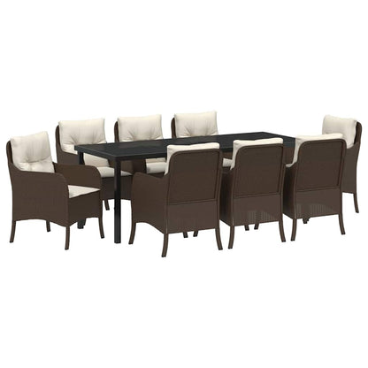 Set da Pranzo per Giardino con cuscino 9 pcs Marrone polyrattan
