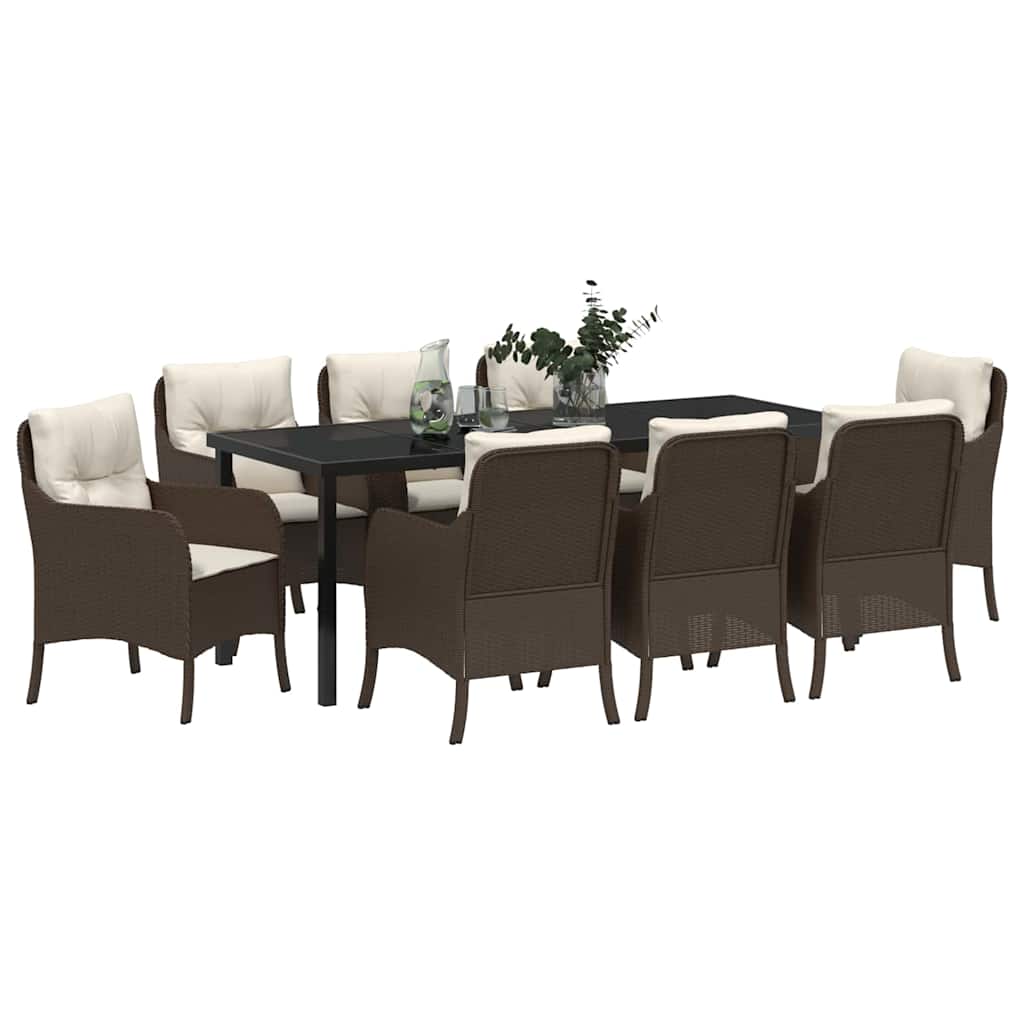 Set da Pranzo per Giardino con cuscino 9 pcs Marrone polyrattan