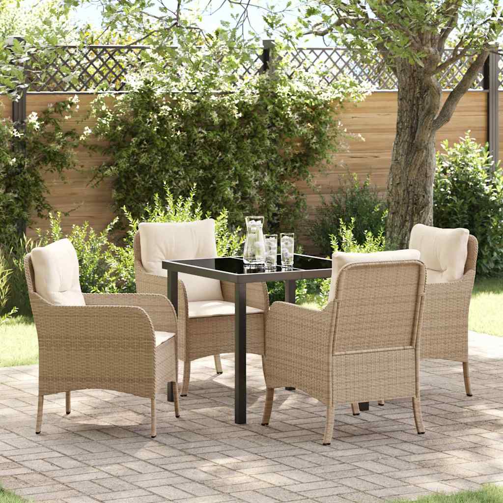 Set da Pranzo per Giardino con cuscino 5 pcs Beige polyrattan