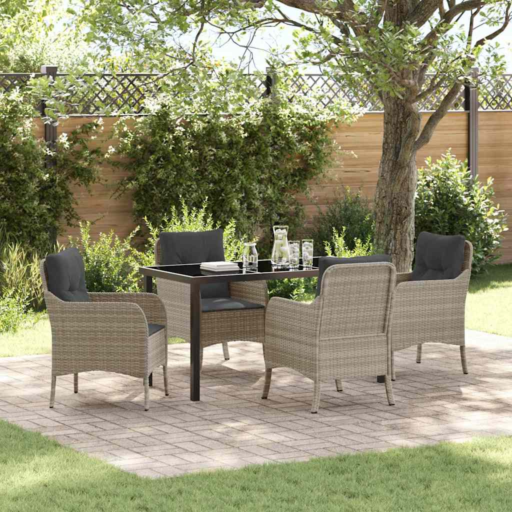 Set da Pranzo per Giardino 5 pcs Grigio chiaro polyrattan