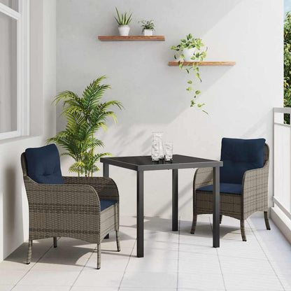 Set da Pranzo per Giardino con cuscino 3 pcs Grigio polyrattan