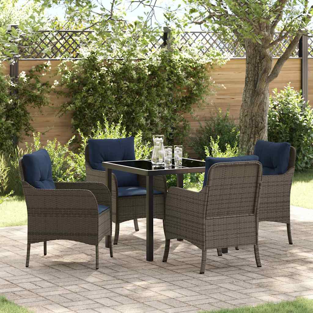 Set da Pranzo per Giardino con cuscino 5 pcs Grigio polyrattan