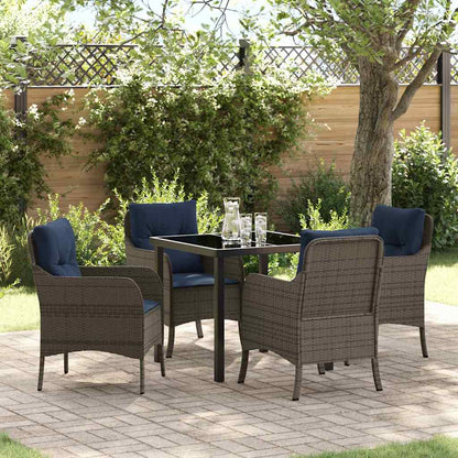 Set da Pranzo per Giardino con cuscino 5 pcs Grigio polyrattan
