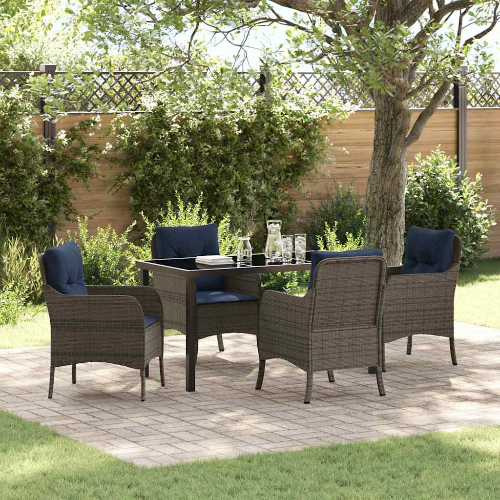 Set da Pranzo per Giardino con cuscino 5 pcs Grigio polyrattan