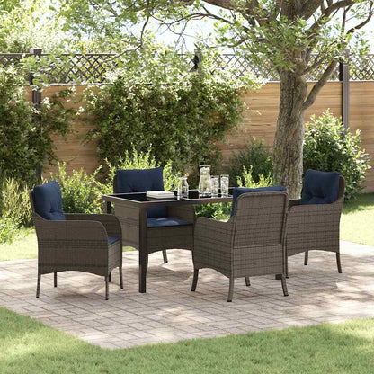 Set da Pranzo per Giardino con cuscino 5 pcs Grigio polyrattan