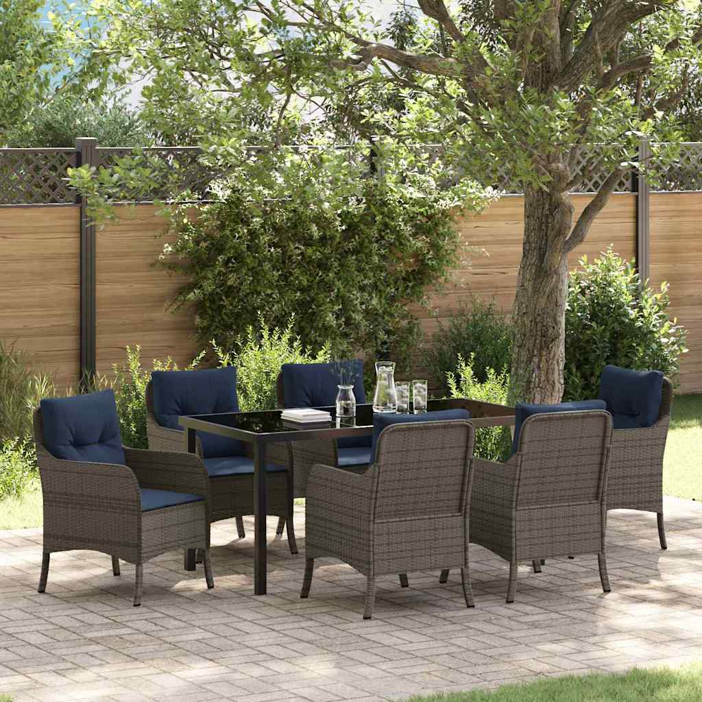 Set da Pranzo per Giardino con cuscino 7 pcs Grigio polyrattan
