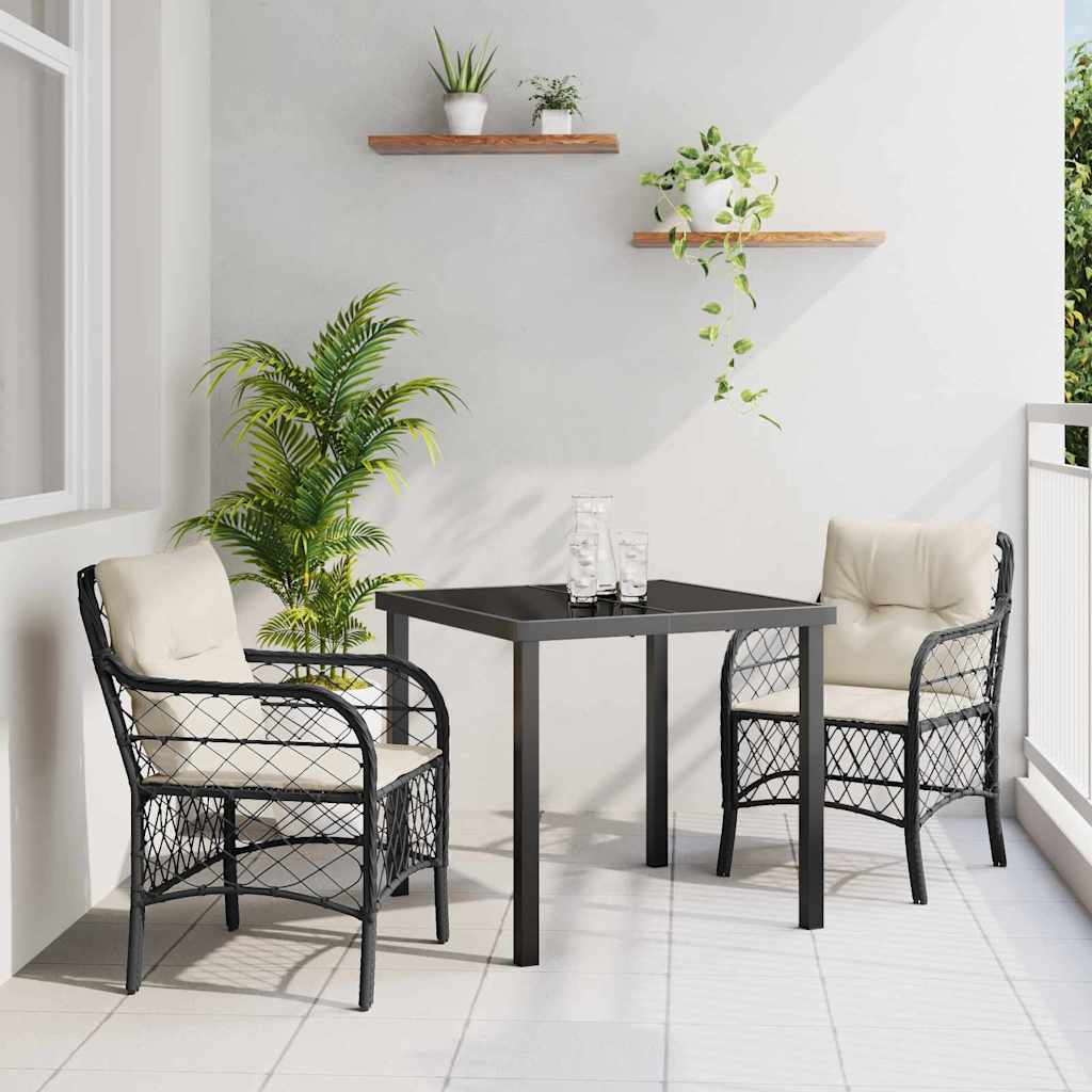 Set da Pranzo per Giardino con cuscino 3 pcs Nero polyrattan
