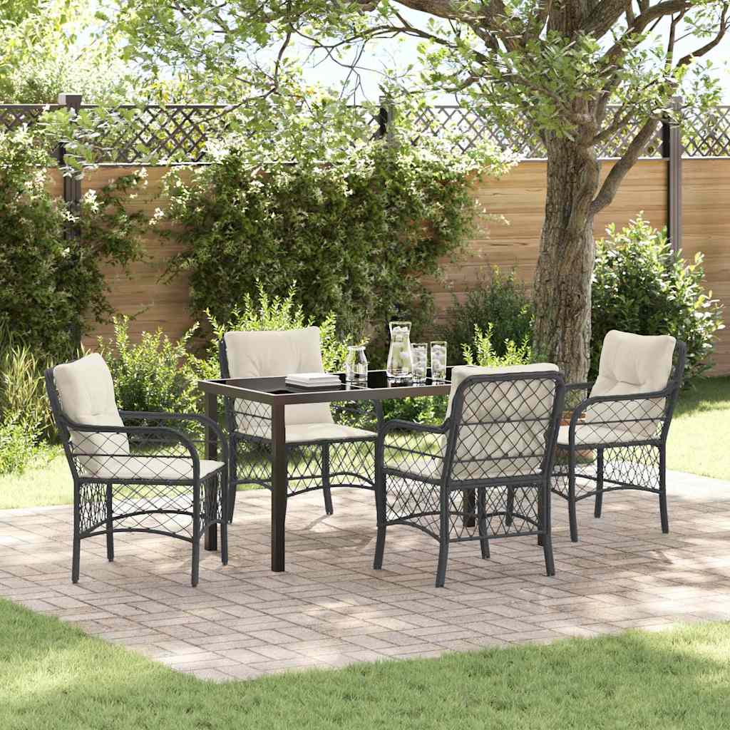 Set da Pranzo per Giardino con cuscino 5 pcs Nero polyrattan