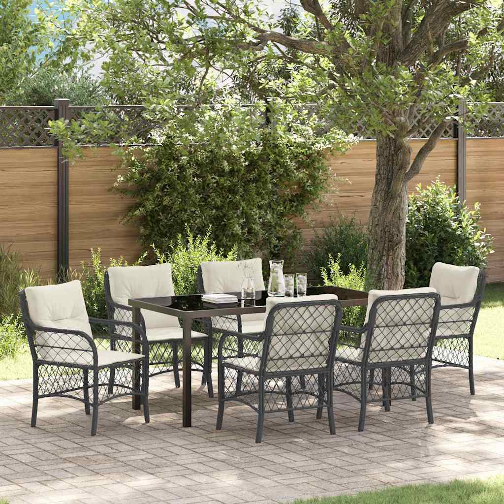 Set da Pranzo per Giardino con cuscino 7 pcs Nero polyrattan
