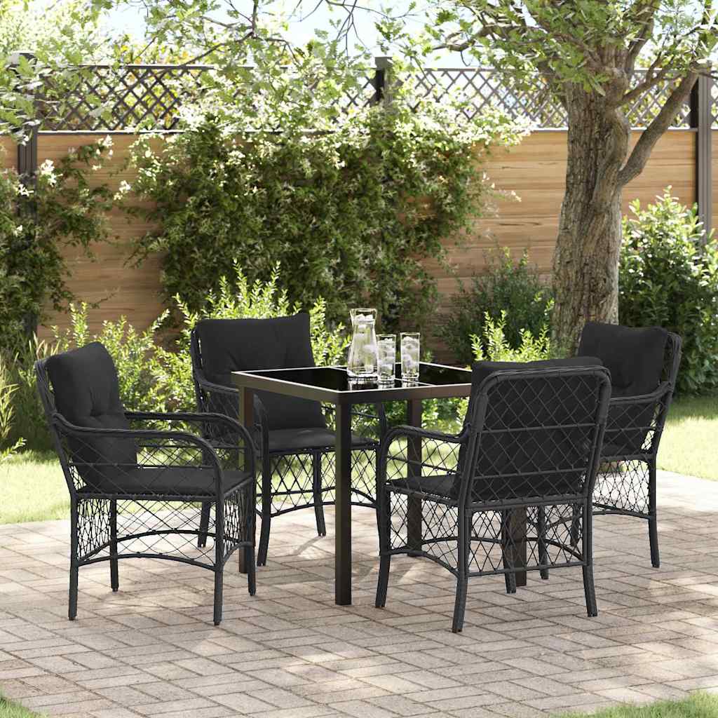 Set da Pranzo per Giardino con cuscino 5 pcs Nero polyrattan