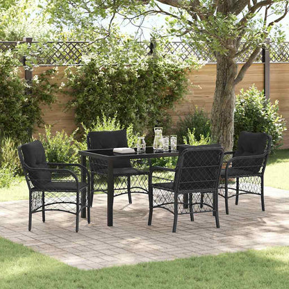 Set da Pranzo per Giardino con cuscino 5 pcs Nero polyrattan