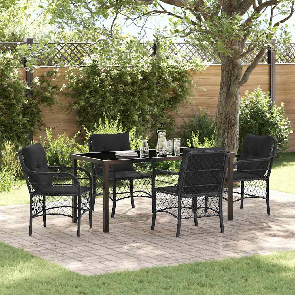 Set da Pranzo per Giardino con cuscino 5 pcs Nero polyrattan