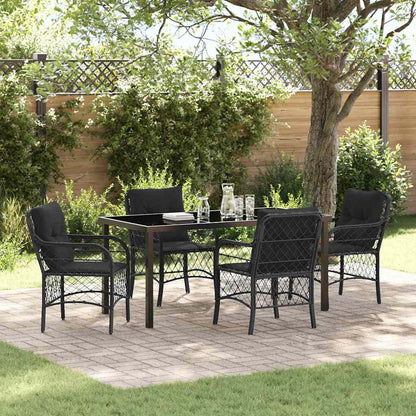 Set da Pranzo per Giardino con cuscino 5 pcs Nero polyrattan