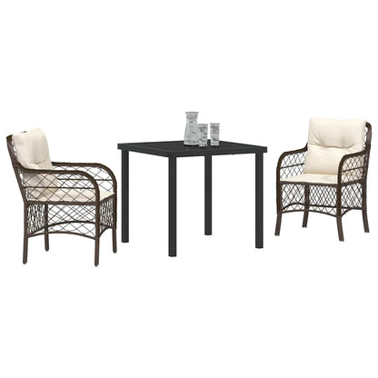 Set da Pranzo per Giardino con cuscino 3 pcs Marrone polyrattan