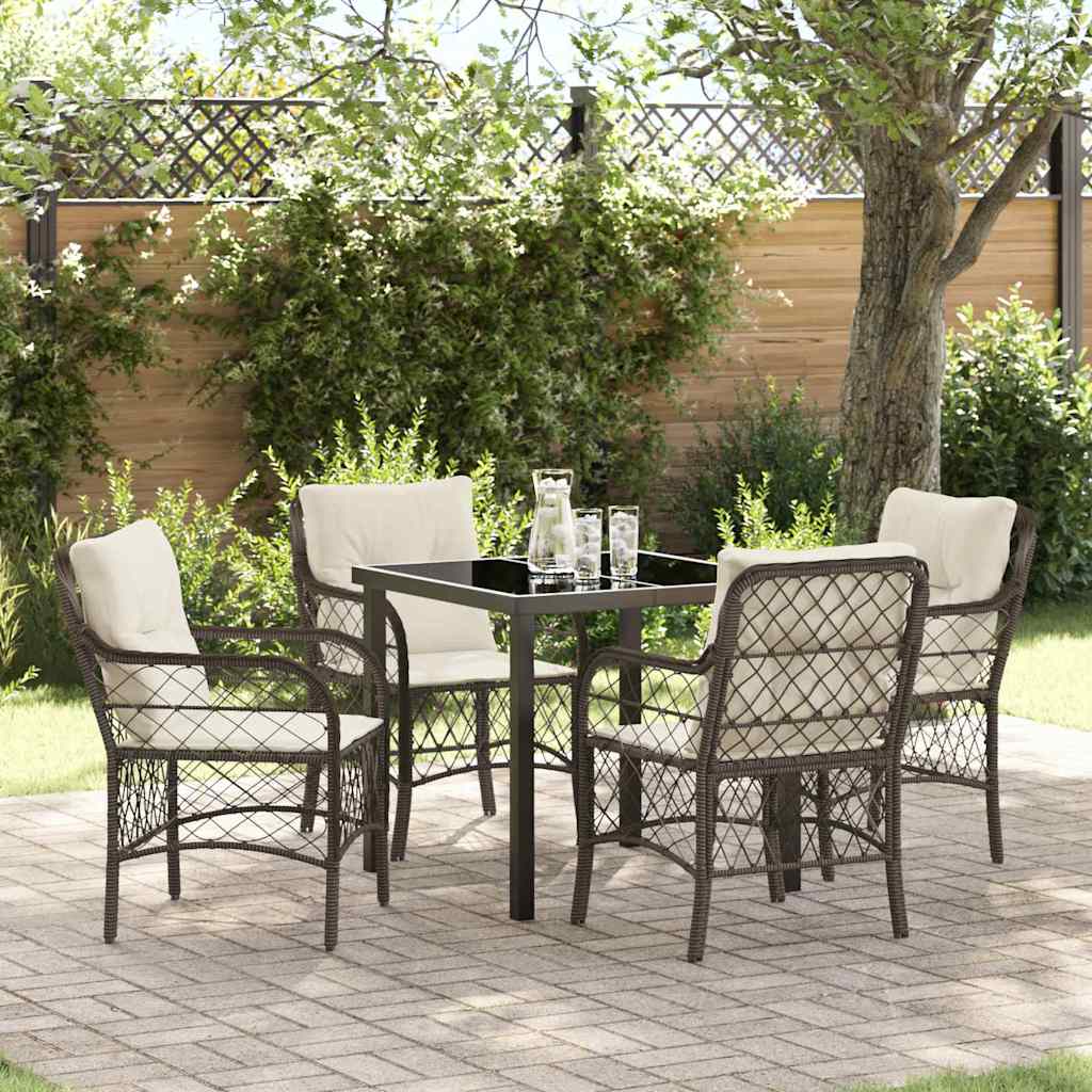 Set da Pranzo per Giardino con cuscino 5 pcs Marrone polyrattan