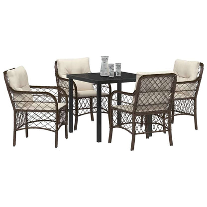Set da Pranzo per Giardino con cuscino 5 pcs Marrone polyrattan