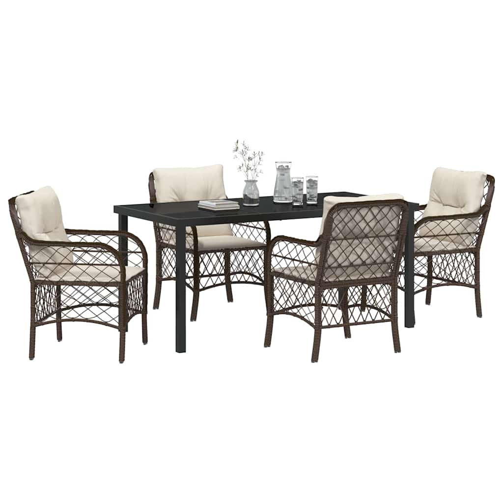 Set da Pranzo per Giardino con cuscino 5 pcs Marrone polyrattan