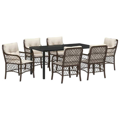 Set da Pranzo per Giardino con cuscino 7 pcs Marrone polyrattan