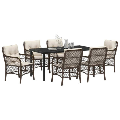 Set da Pranzo per Giardino con cuscino 7 pcs Marrone polyrattan